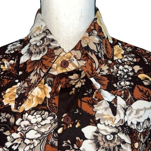 The Gap Floral Button-Up Shirt Brown & Cream Vintage 70s Style Womens Sz Large - Picture 4 of 12